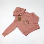 FELPA ROSA CON CAPPUCCIO E FIORI